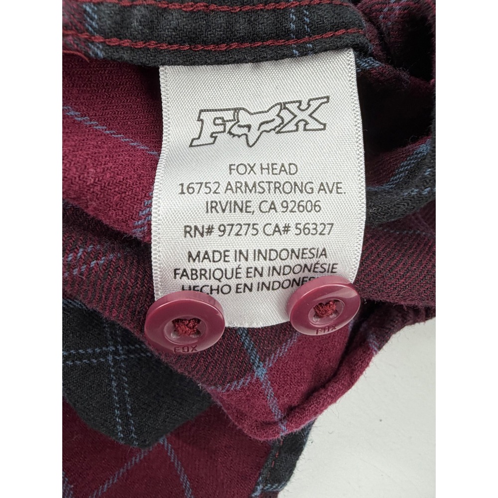 Fox Racing Flannel Shirt Mens MD Burgundy Black Plaid Long Sleeve Button Up‎ - Picture 5 of 7